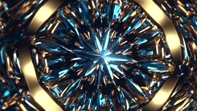 Motion of kaleidoscope pattern created by diamond facets and golden hues
