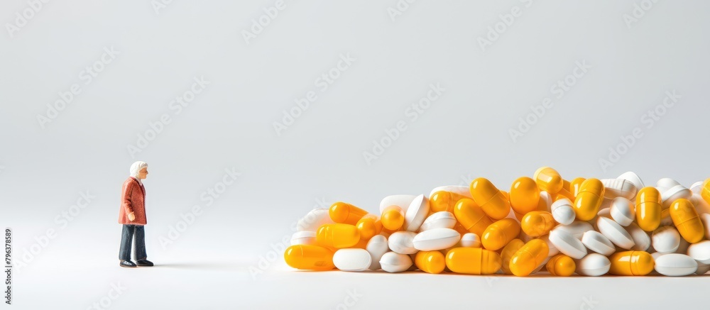 Aufkleber Man standing in front of a heap of medication