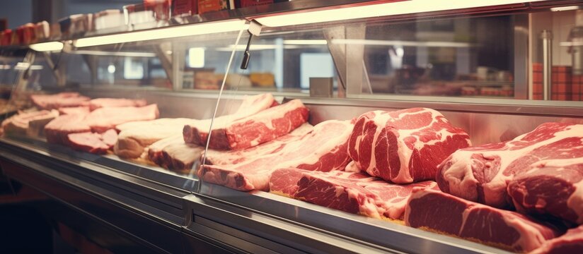 Fresh meats displayed butchery counter