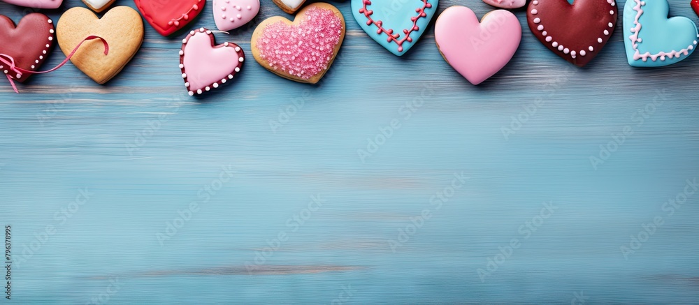 Poster different colored assortment of cookies on table
