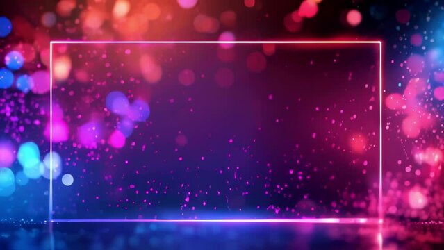 neon glowing empty frame for text, festive shining particles, Vibrant neon border illuminated , holiday promotions, birthday announcements, and sales events with space for customization, seamless loop