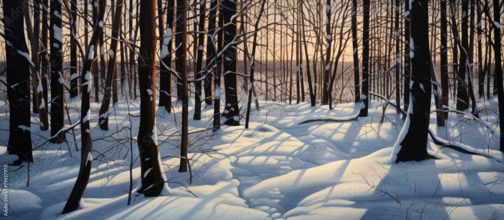 Aufkleber snowy forest scene with trees and snow
