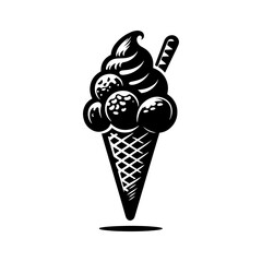 Silhouette of a Crave-Worthy Ice Cream Cone - Easy Graphic Addition, Minimallest Ice Cream Vector
