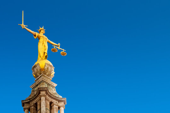 Lady Justice Statue on the Old Bailey, Central Criminal Court. September 16, 2023. London, England, United Kingdom