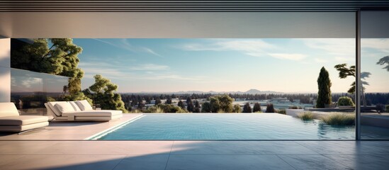 Fototapeta premium Modern House Pool Overlooking Mountains