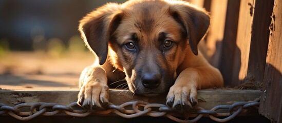 A resting dog on a leash