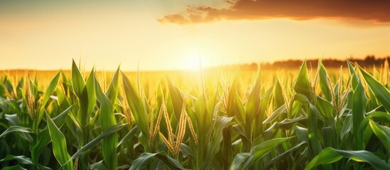 Fototapeta premium Corn field at sunset