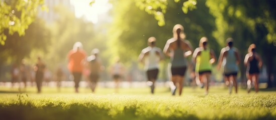 People jogging under sunlight in park