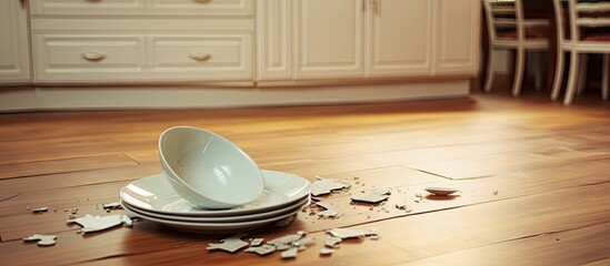 White plate shattered on kitchen floor