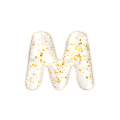 Transparent balloon with golden flakes Letter M. 3d render illustration