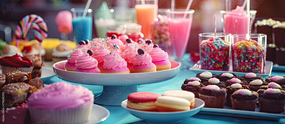 Poster various cupcakes displayed on a table