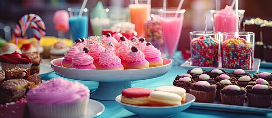 Various cupcakes displayed on a table