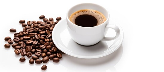 Close up of steaming coffee and beans