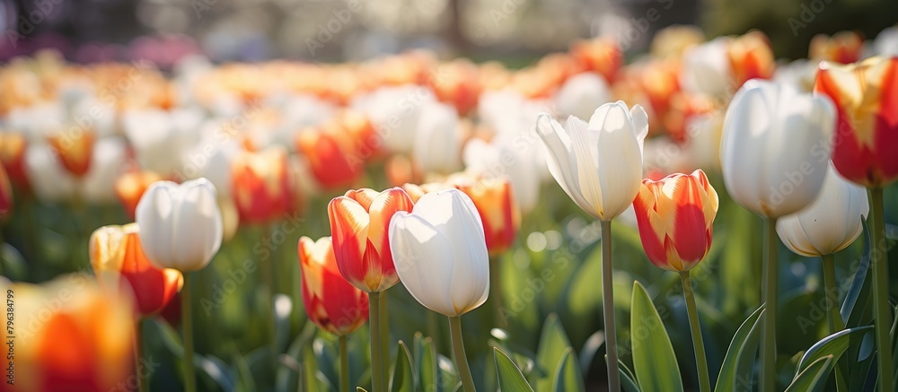 Sticker Many tulips in field