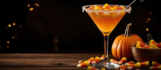 Glass of candied corn cocktail with a spoon - obrazy, fototapety, plakaty