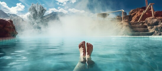 Person relaxing in steaming hot tub