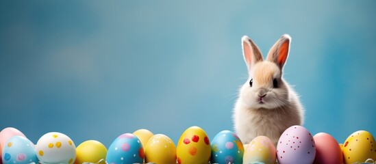 Naklejka premium Rabbit surrounded by Easter eggs