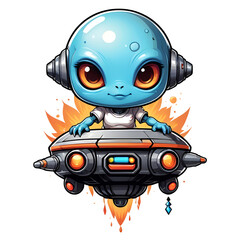 cartoon alien riding a UFO for t-shirt and sticker design