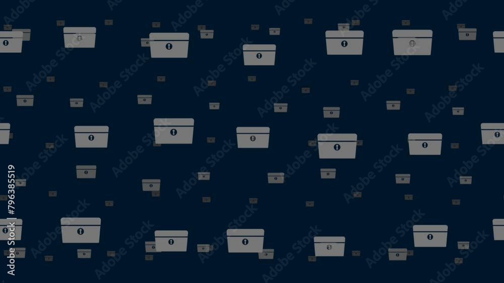 Poster chest symbols float horizontally from left to right. parallax fly effect. floating symbols are locat