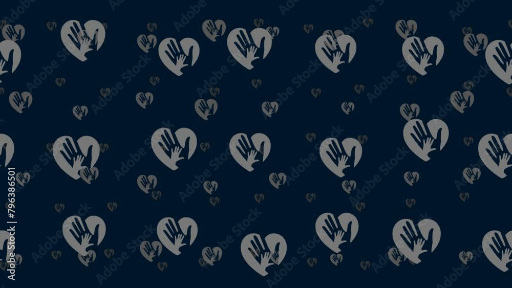 Poster mom with baby symbols float horizontally from left to right. parallax fly effect. floating symbols a