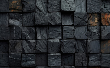 Fondo viejo y sucio de cemento oscuro o textura de pared de piedra.
Cubos de piedra oscura de fondo. Vista frontal. Espacio de copia libre.