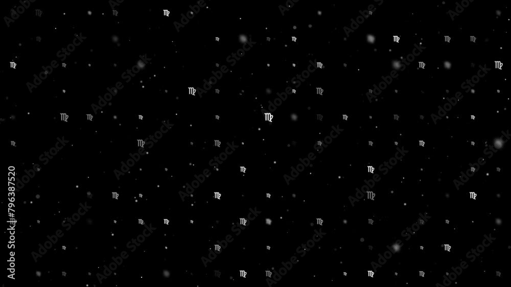 Poster template animation of evenly spaced zodiac virgo symbols of different sizes and opacity. animation o