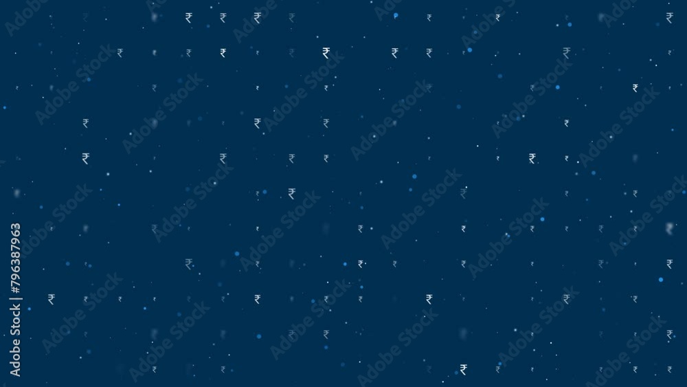 Poster template animation of evenly spaced indian rupee symbols of different sizes and opacity. animation o