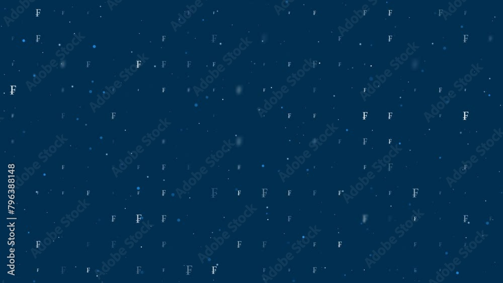 Poster template animation of evenly spaced franc symbols of different sizes and opacity. animation of trans