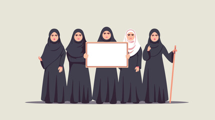 Arab women making boycott gestures. Saudi girl in black