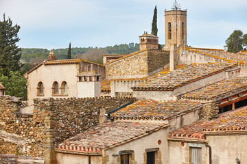 Picturesque medieval village of Monells. Girona, Costa Brava. Catalunya. Spain