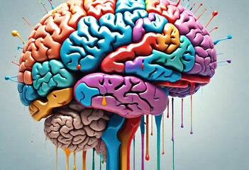 human anatomy, paint dripping from human brain, vector image of human brain on transparent background 