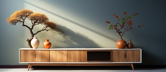 Interior design of living room with cabinet and plant - obrazy, fototapety, plakaty