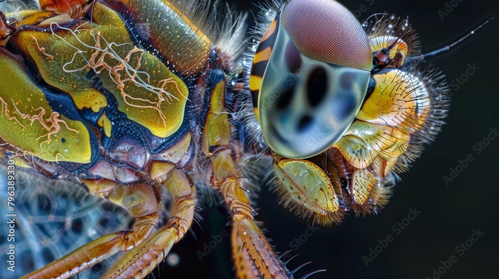 Canvas Prints A magnified photograph of the dragonflys thorax revealing the intricate structure of its sensory and nerve bundles.