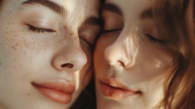 Close-up Shot Of Two Beautiful Women Closing Their Eyes After Putting On Makeup