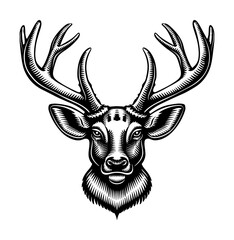 deer engraving black and white outline