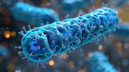 3D Illustration of E.coli bacteria, germs in the body,  close up of  microscopic, Image through a microscope,  AI-generated image