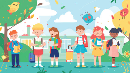 Back to school concept cute characters. Vector illustration