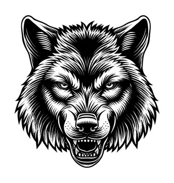 recommend clip art: wolf open mouth engraving black and white outline