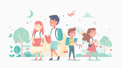 Back to school concept cute characters. Vector illustration