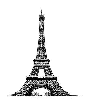 eiffel tower engraving black and white outline