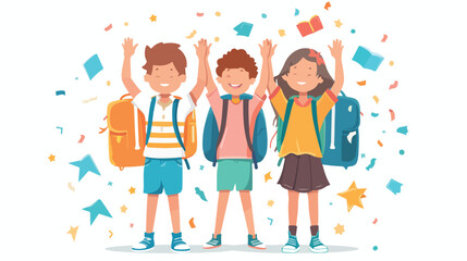 Back to school vector banner design with happy childr