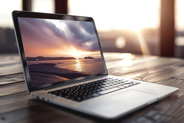 A sleek and modern laptop mockup showcasing a website design with stunning visuals