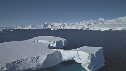 Tabular Iceberg Float Antarctic Ocean Aerial View. Massive Ice Melt in Water, Global Environment...