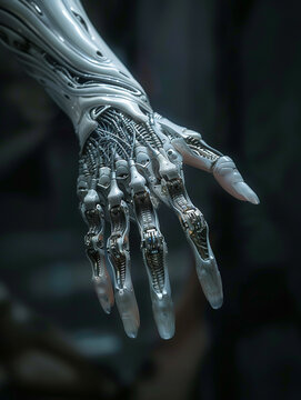 Artificial intelligence robot hand. Science and artificial intelligence technology. Machine learning.