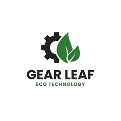 Fototapeta premium Gear with leaf logo for eco technology and industry design template vector illustration