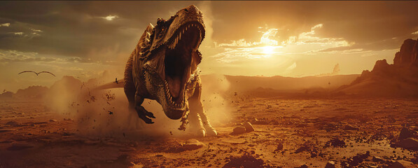 Dinosaur roars fiercely - obrazy, fototapety, plakaty