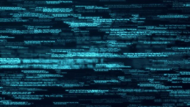 Dark Blue Matrix: Cybersecurity Concept with Hacking Code and Artificial Intelligence