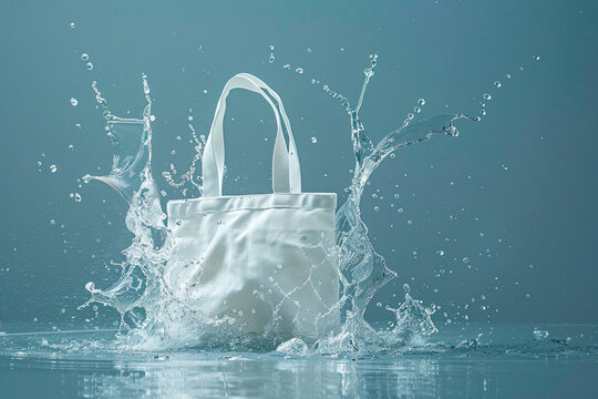 A white bag splashing while falling on a water surface