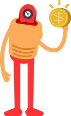 Humanoid Character Holding Dollar Coin
