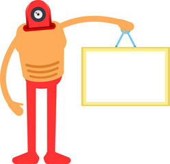 Humanoid Character Holding Blank Signage
